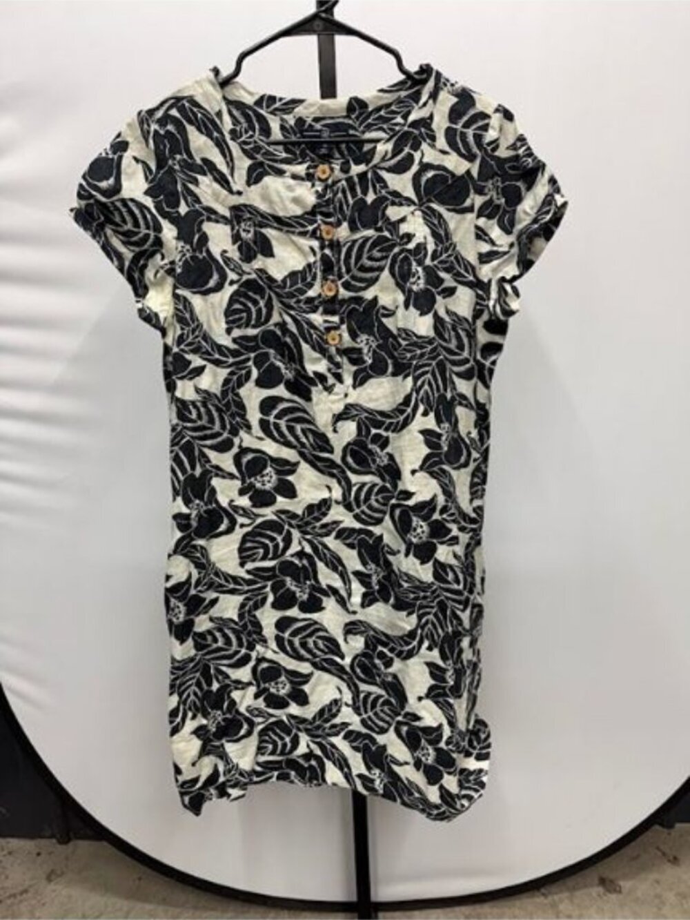 Gap Black Floral Linen Button Mini Dress